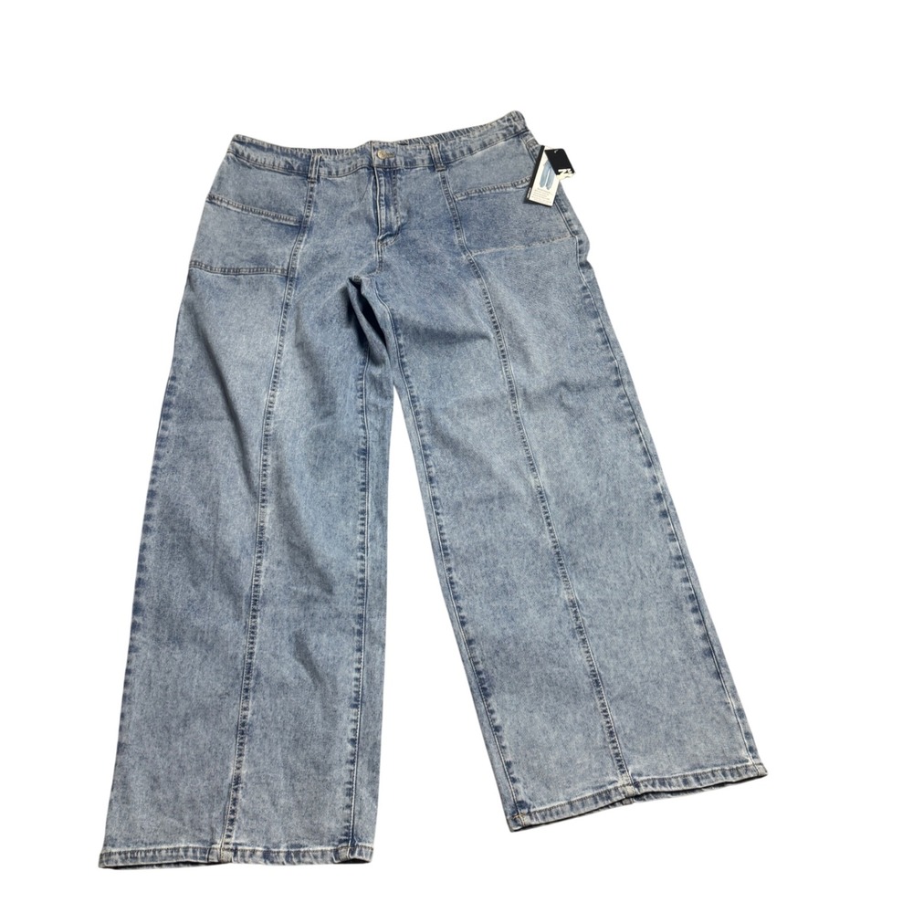 Madden NYC Womens XL Wide Leg Seam Front Jeans‎ Light Wash Denim NWT